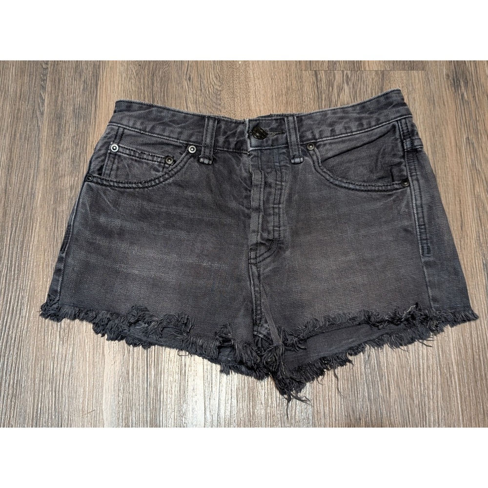 Free People Denim Shorts Frayed Hem Black Wash Distressed Casual‎ Size 24